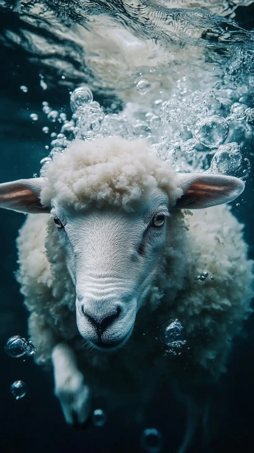 Realistic Sheep Underwater Struggle Midjourney 提示词生成效果