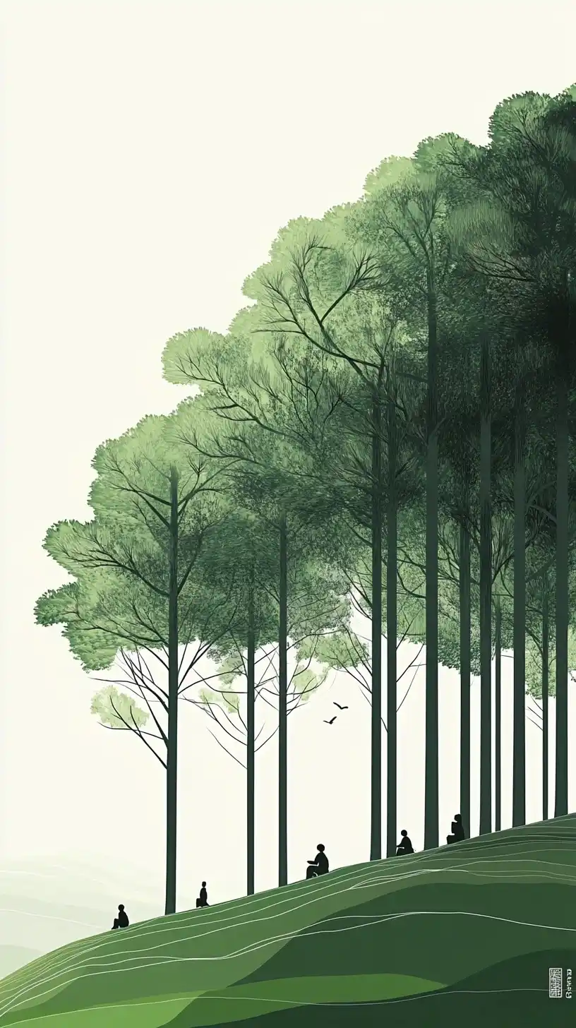 Minimalist Ink Forest Scene Midjourney提示词