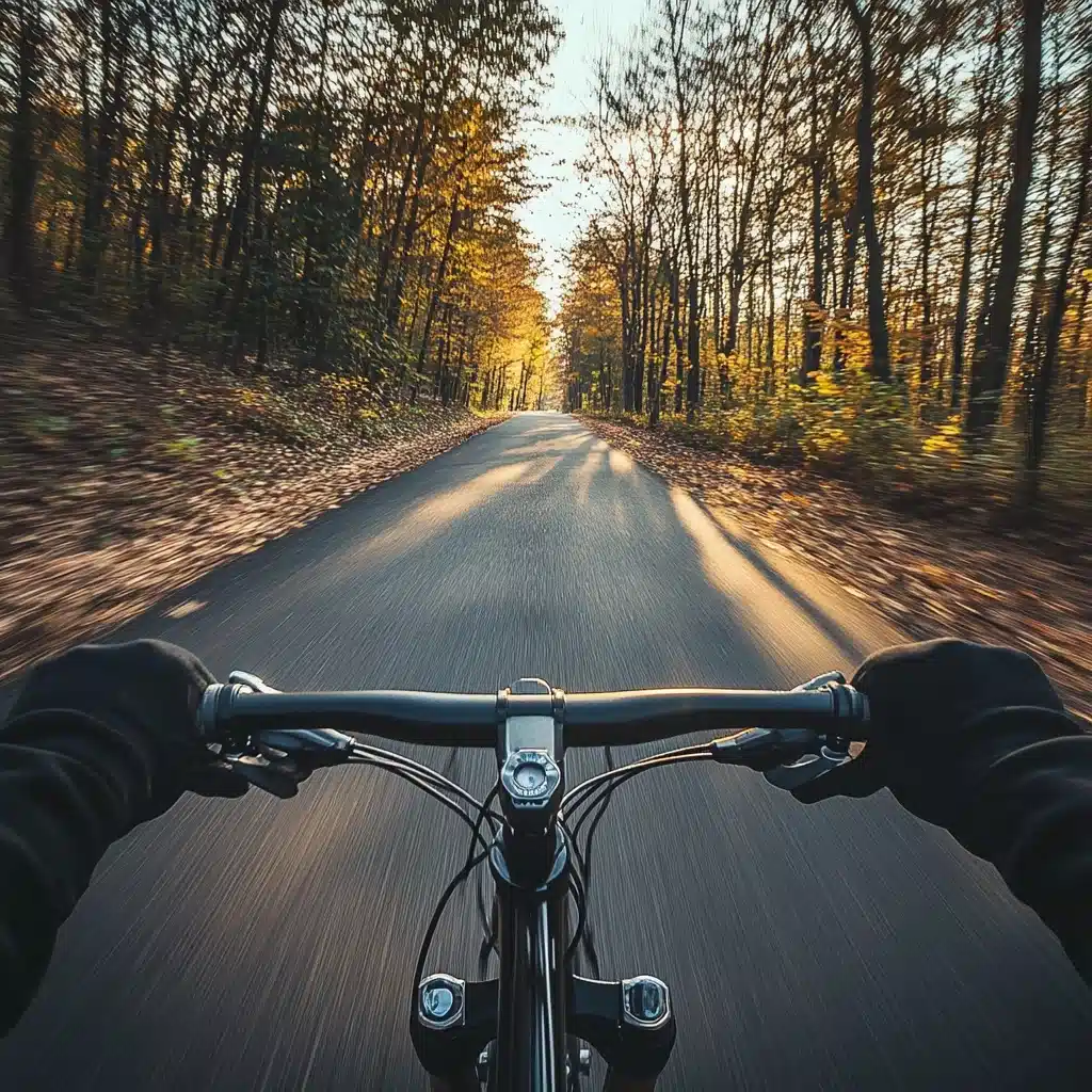 First-Person Bicycle Ride Midjourney提示词