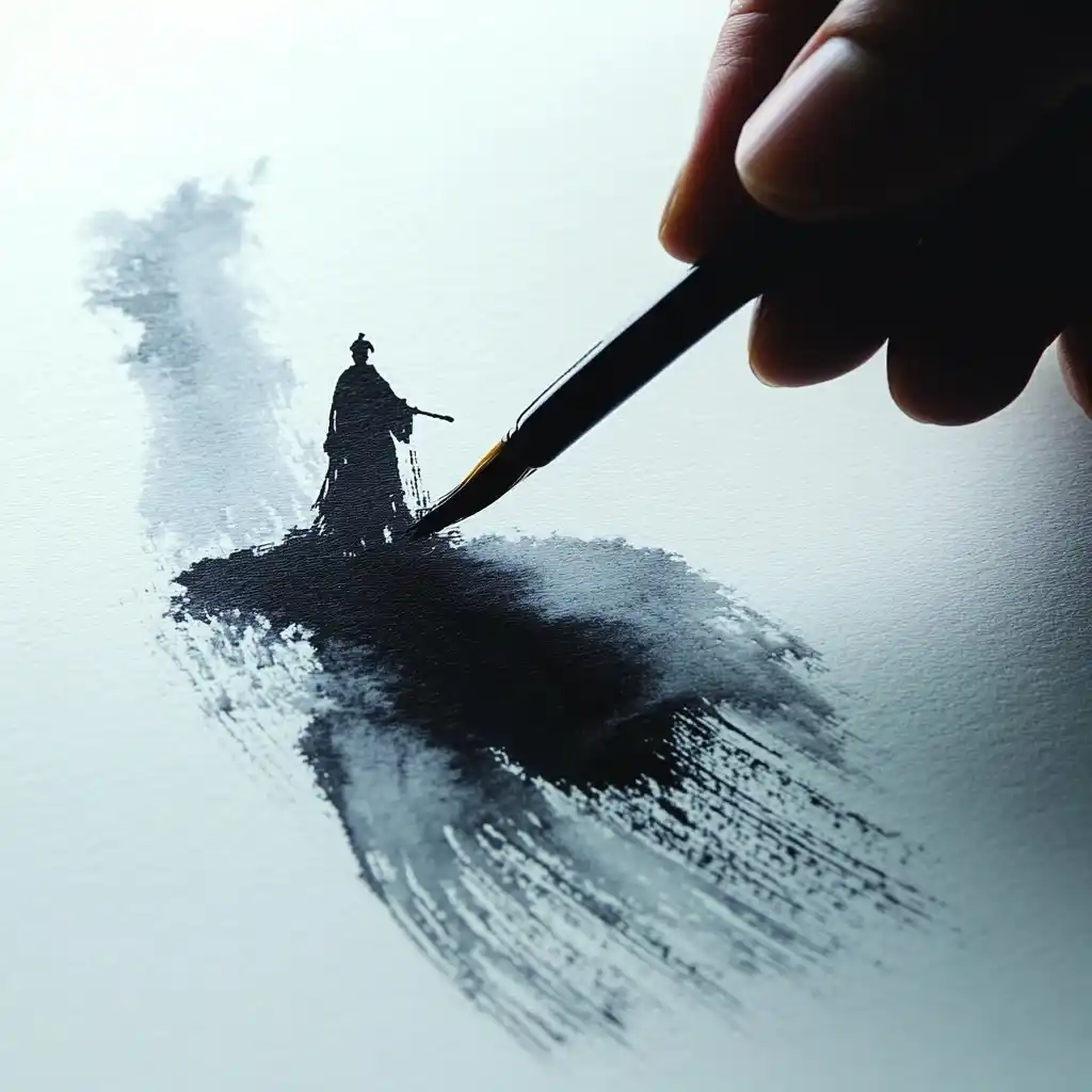 Tiny Man in Brush Stroke Midjourney提示词