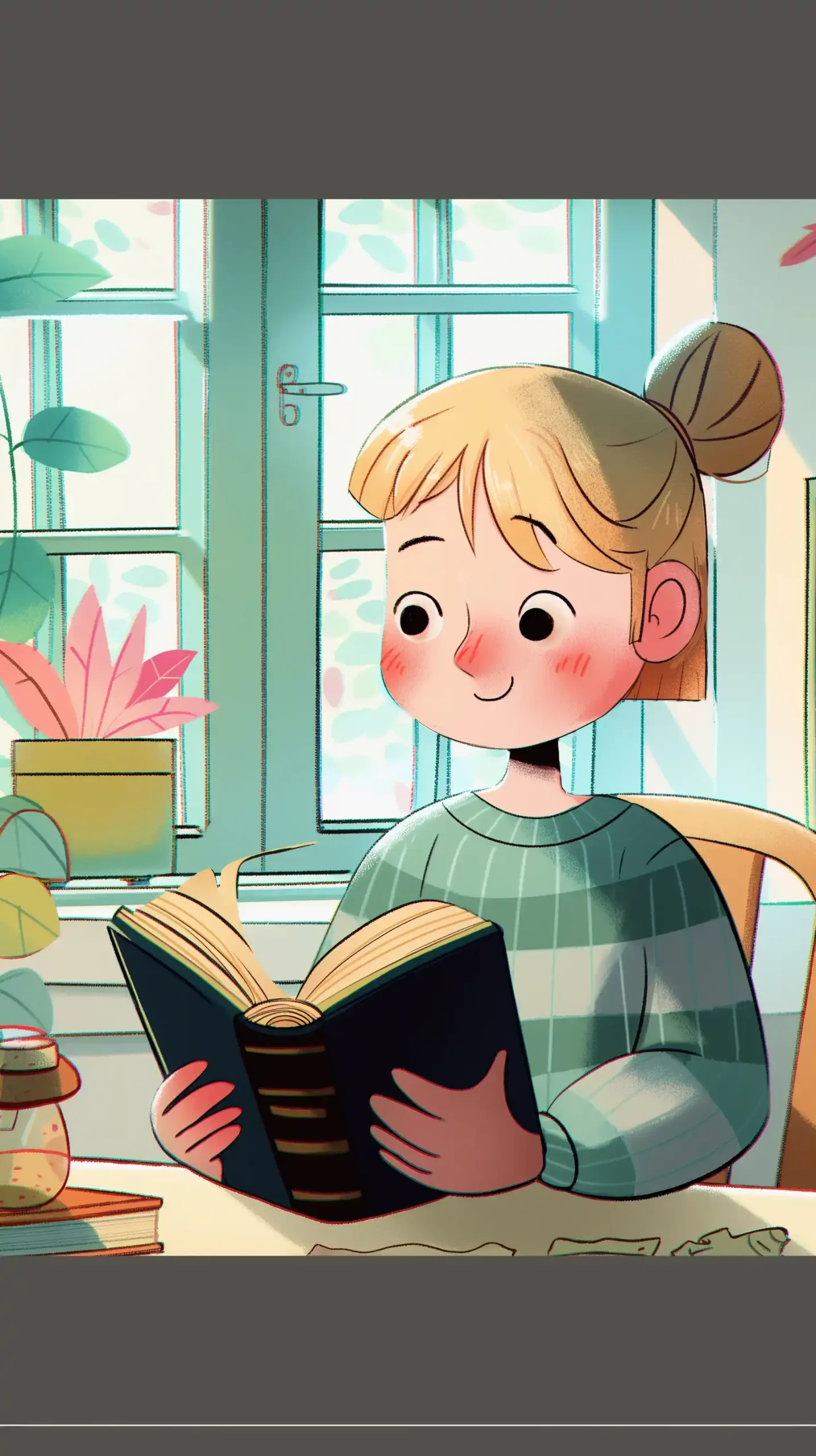Cartoon Girl Reading Midjourney提示词