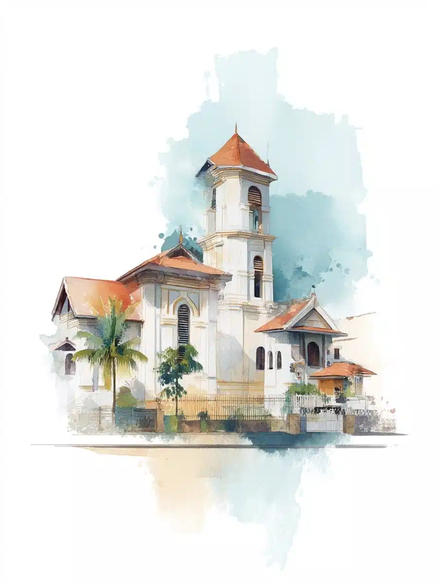 Watercolor Savannakhet Landmarks Midjourney提示词