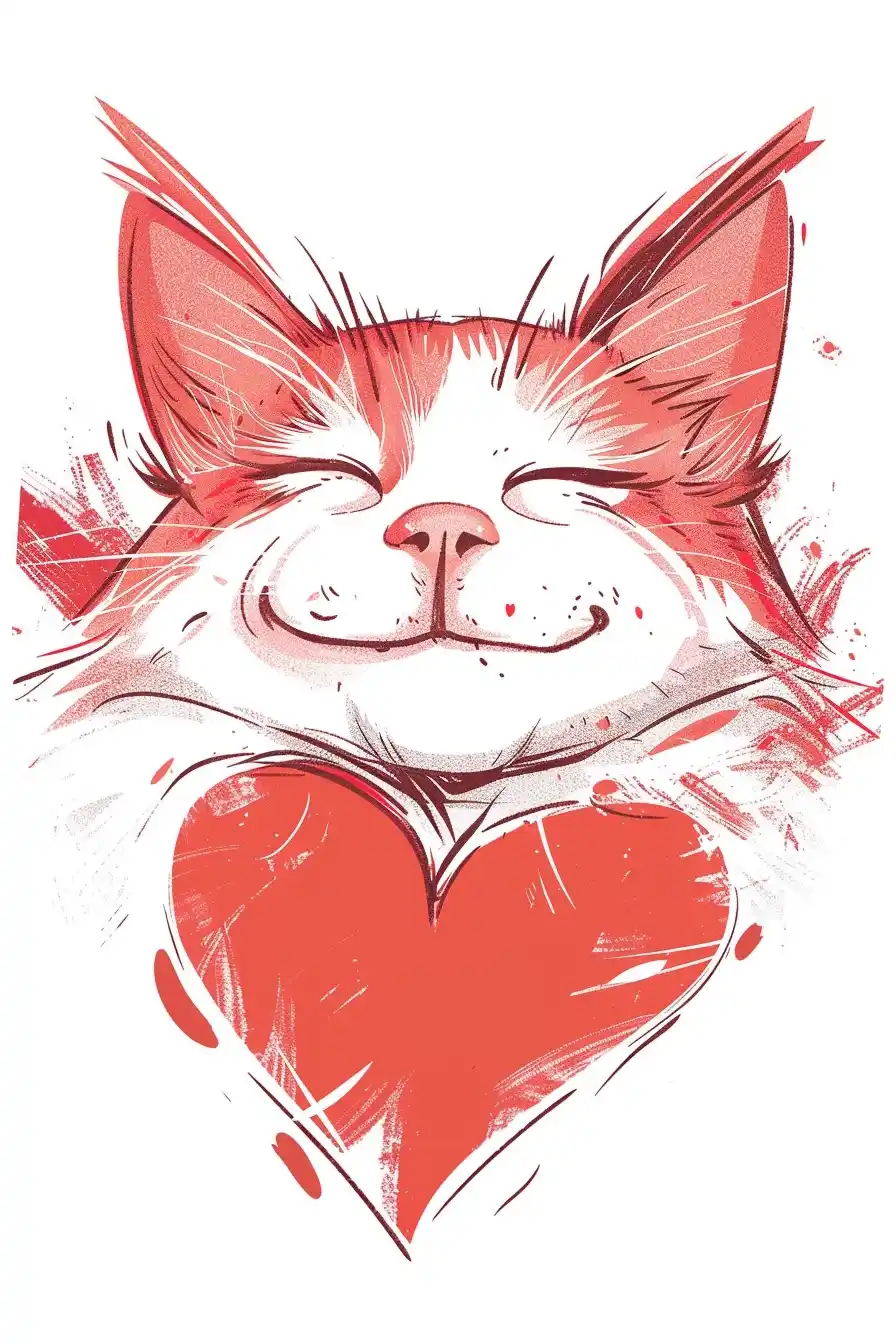 Cartoon Cat Heart Tee Midjourney提示词