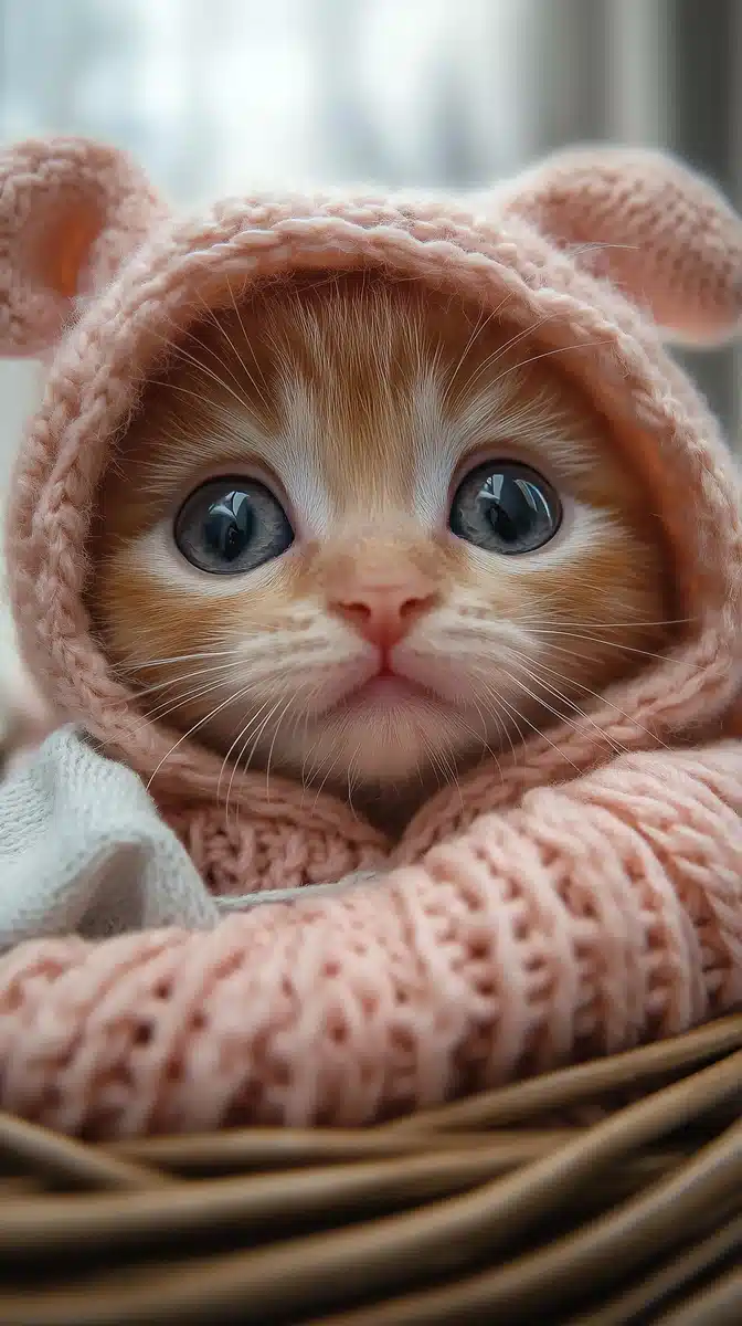 Fisheye Kitten in Basket Midjourney提示词