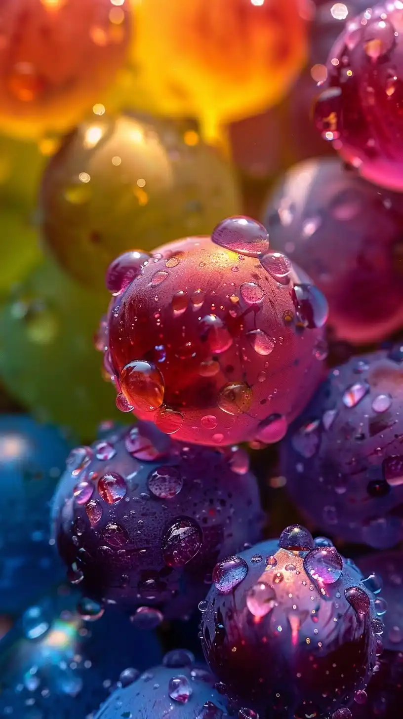 Hyperreal Grape Rainbow Close-Up Midjourney提示词