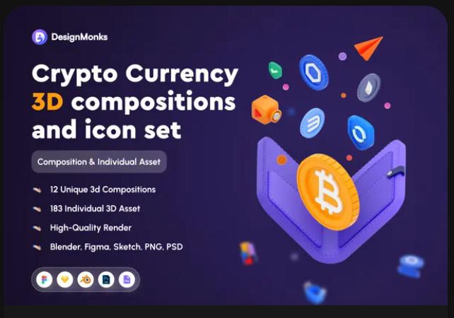 Crypto Currency 3D compositions and icon set