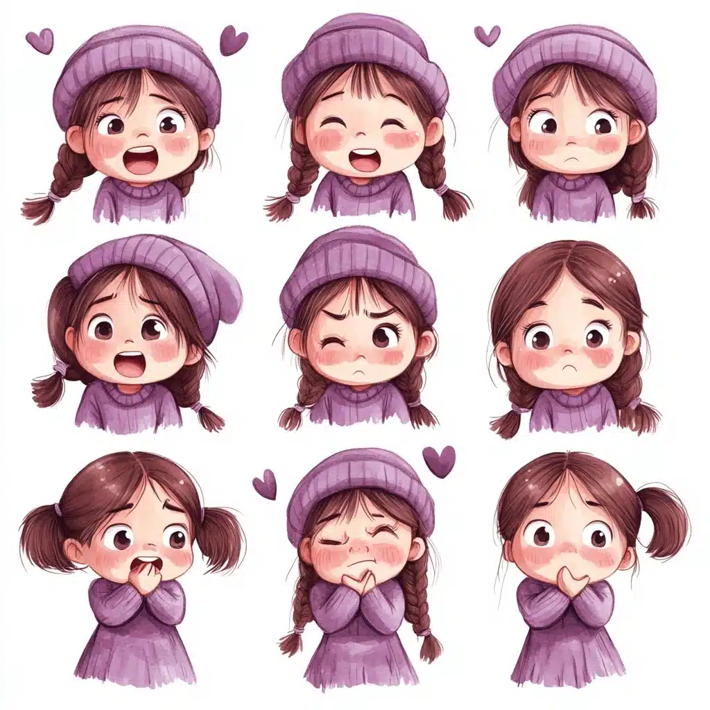Cute Girl Emoji Pack Midjourney提示词
