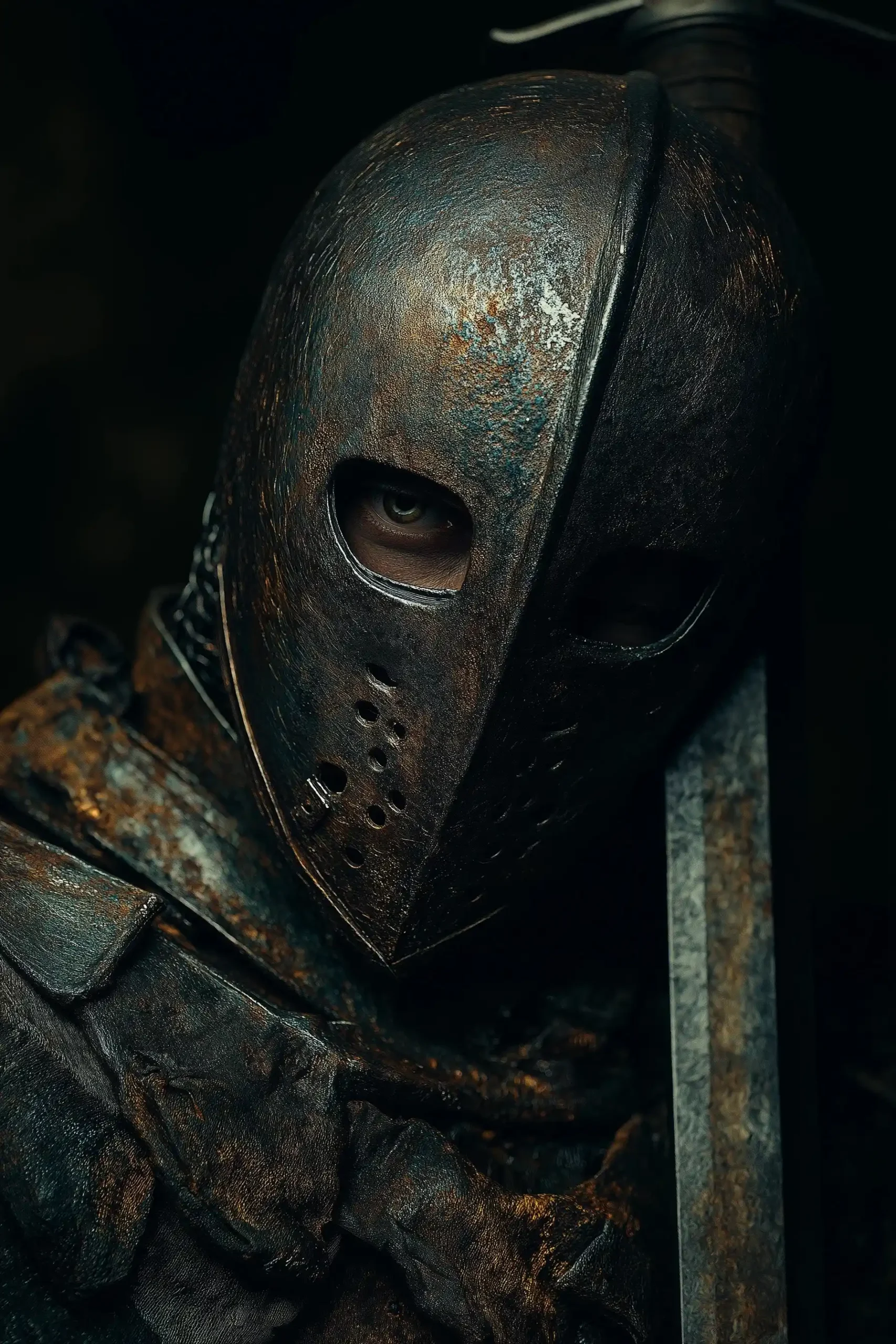 Rusty Knight in Cinematic Light Midjourney提示词