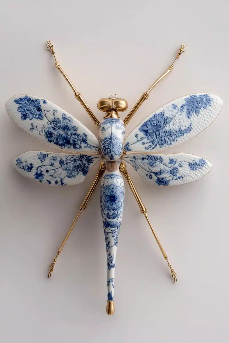 Surreal Porcelain Dragonfly Midjourney提示词