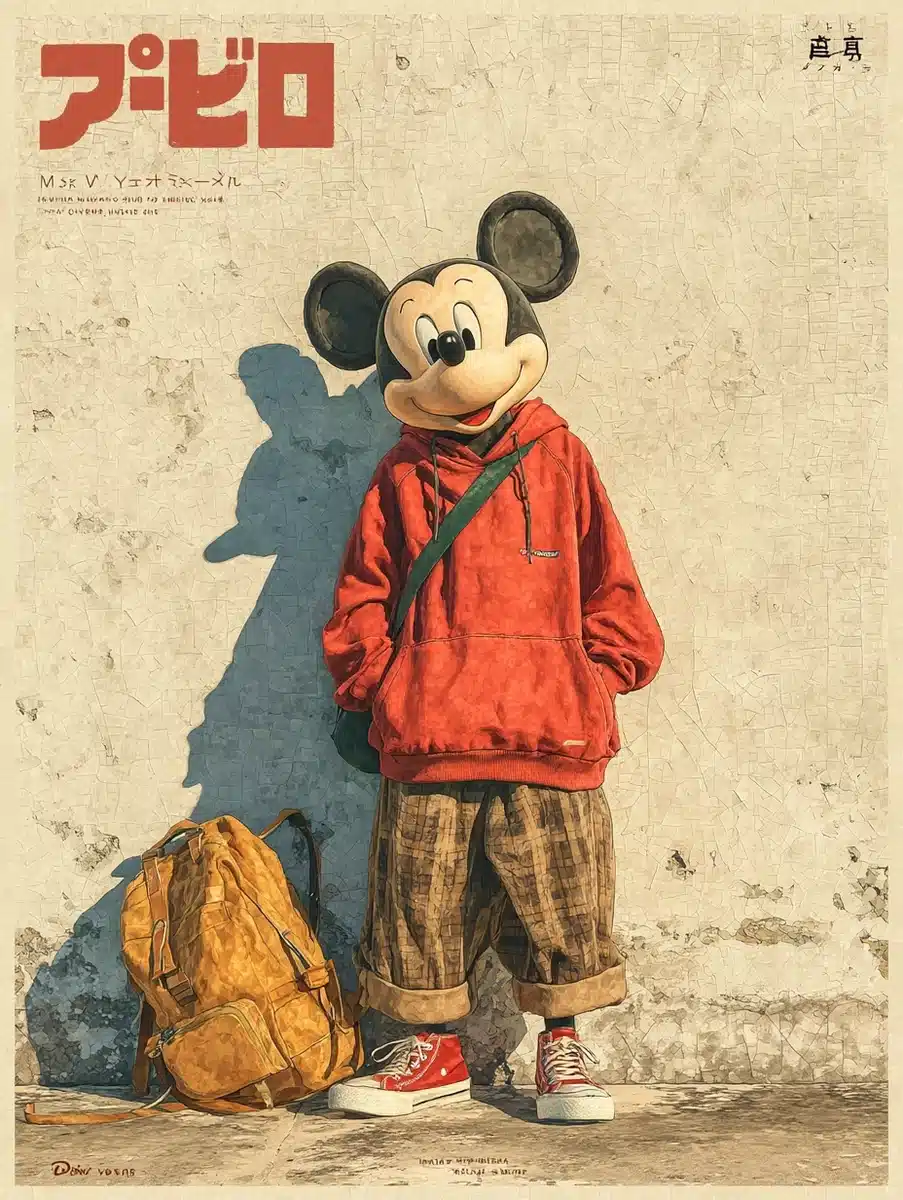 Vintage Manga Poster Mickey Mouse Midjourney提示词
