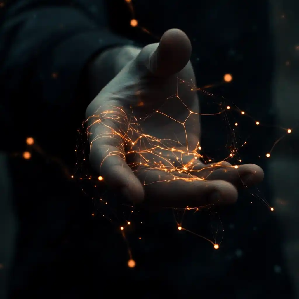 Realistic Hand with Glowing Threads Midjourney提示词