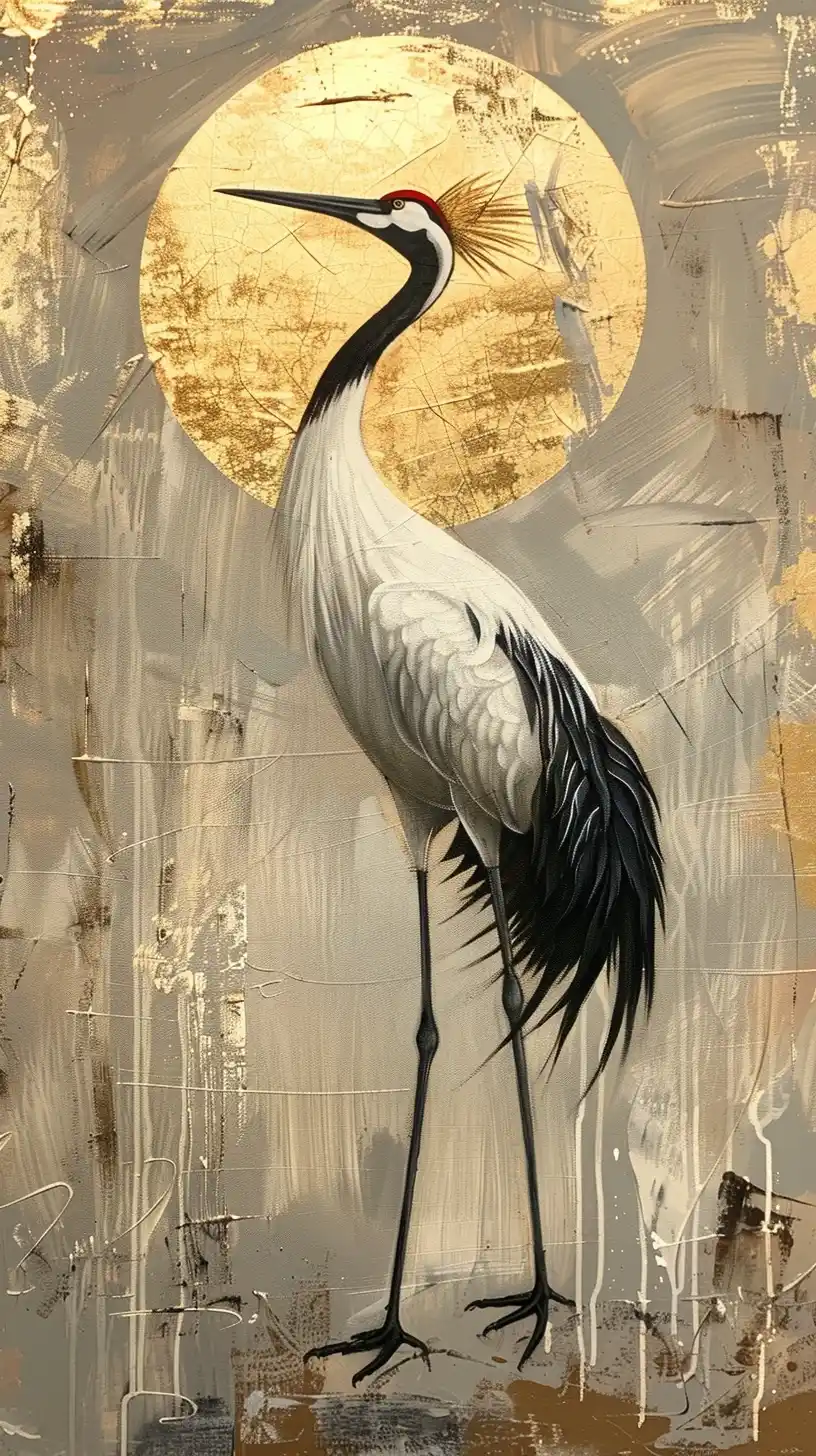 Japandi Crane Oil Portrait Midjourney提示词