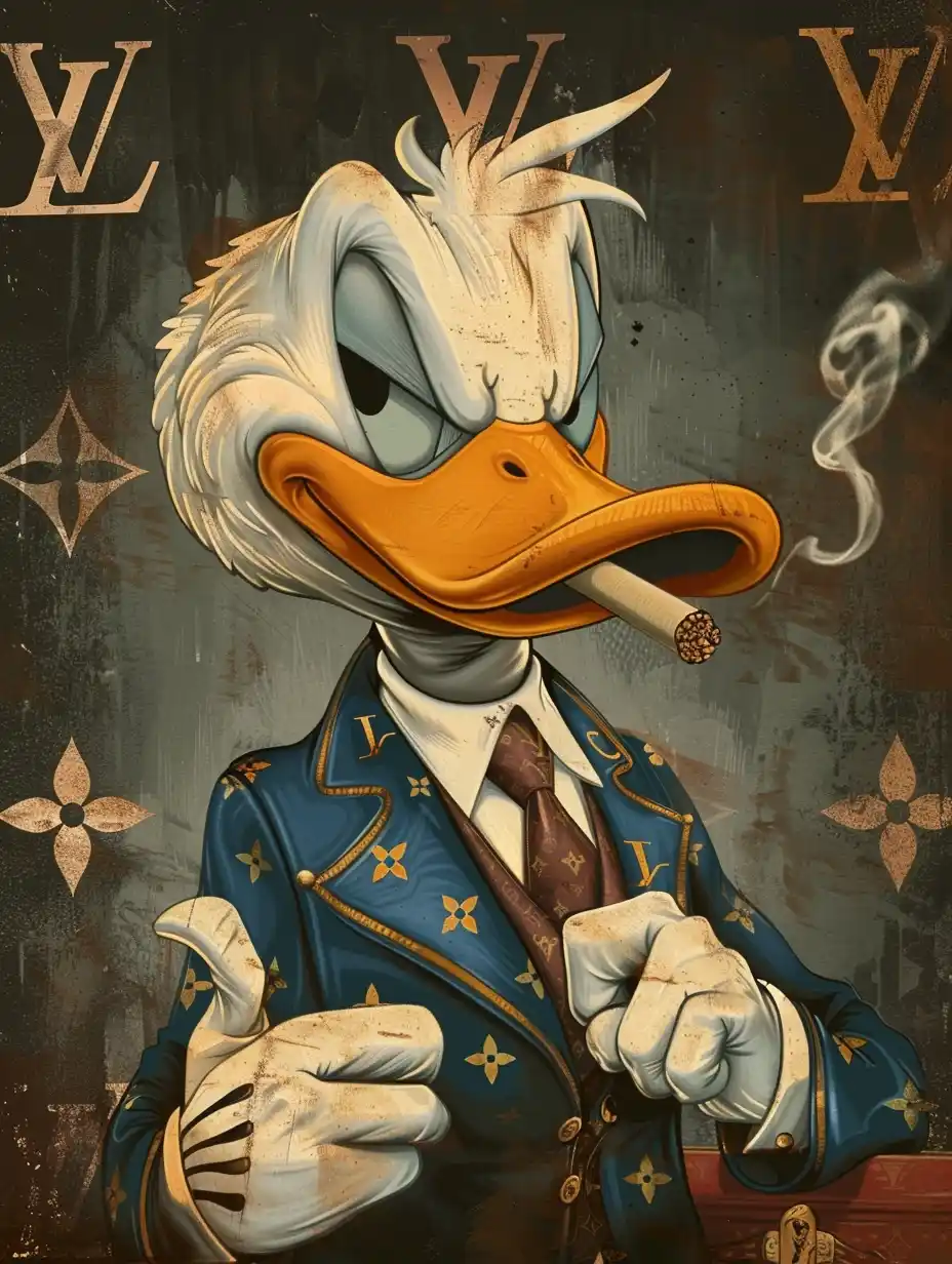 Cartoon Duck in LV Midjourney提示词