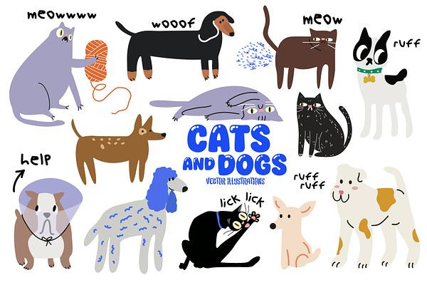 Cats and dogs vector illustrations