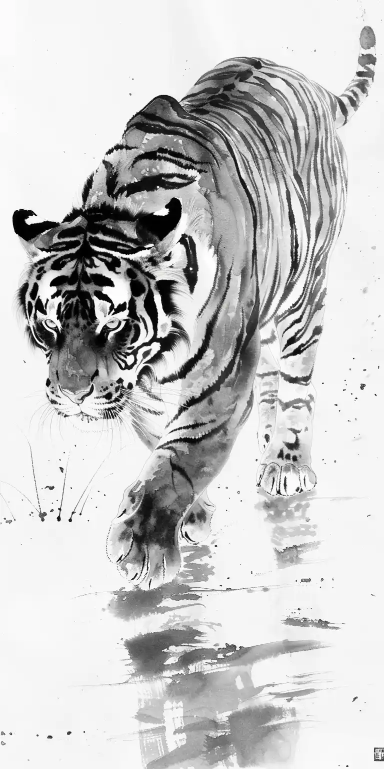 Inoue-Style Tiger Portrait Midjourney提示词