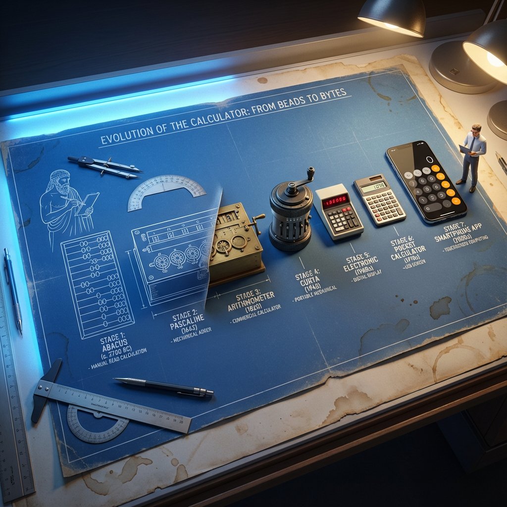 Historical Calculator Blueprint | From Abacus to Smartphone Nano Banana提示词
