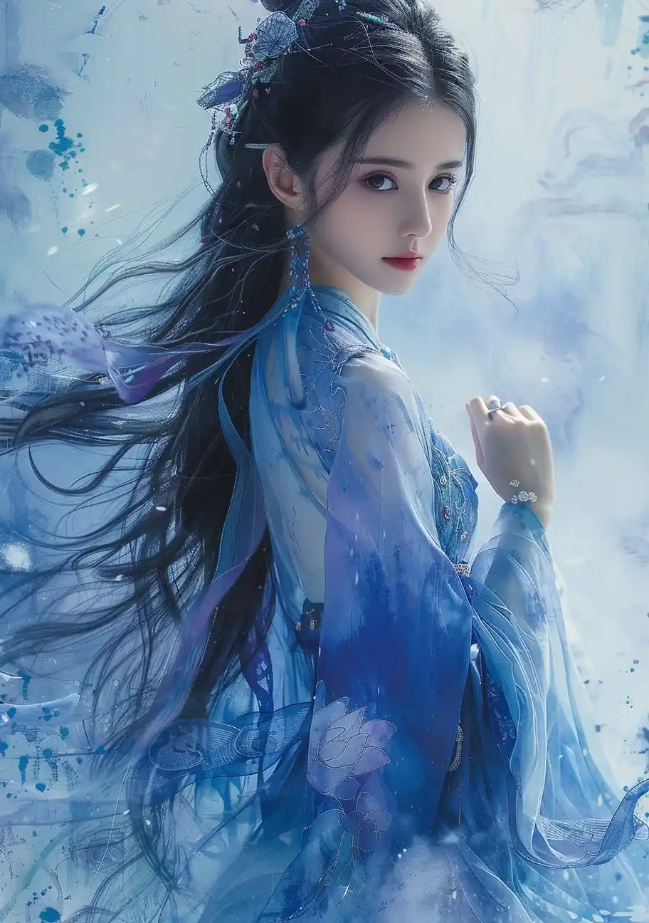 Hanfu Girl Lotus Fantasy Midjourney提示词