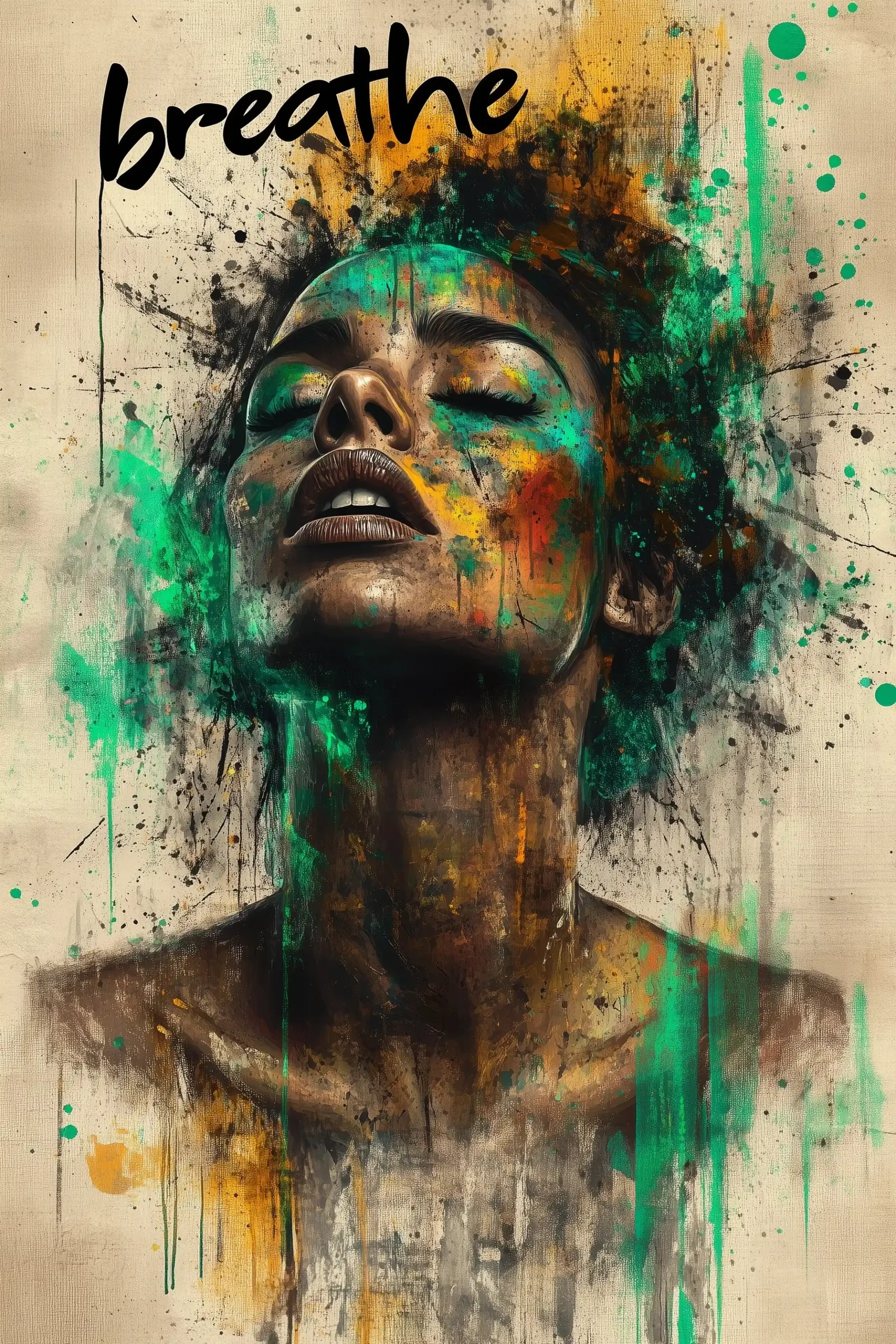 Psychedelic Woman with Paint Splashes Midjourney提示词