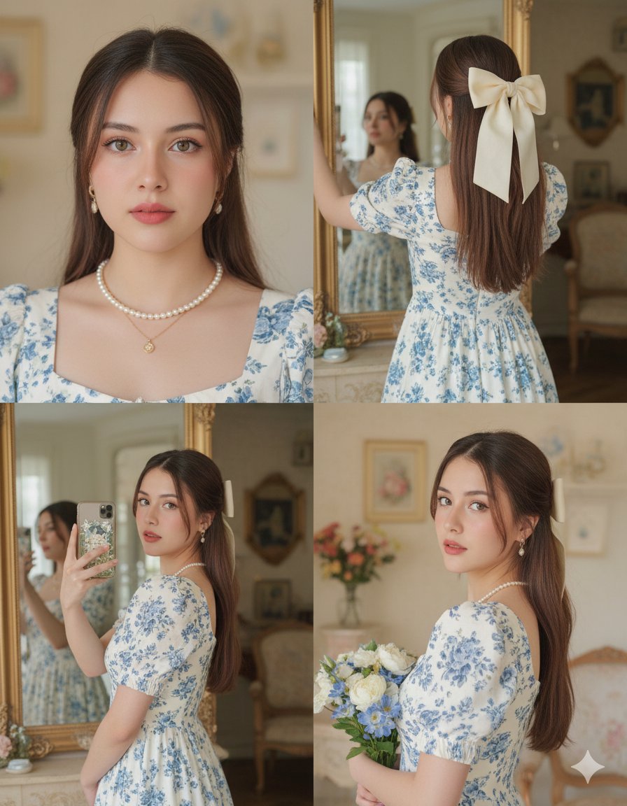 Elegant Woman in Floral Dress: Photorealistic Portrait Series Nano Banana提示词