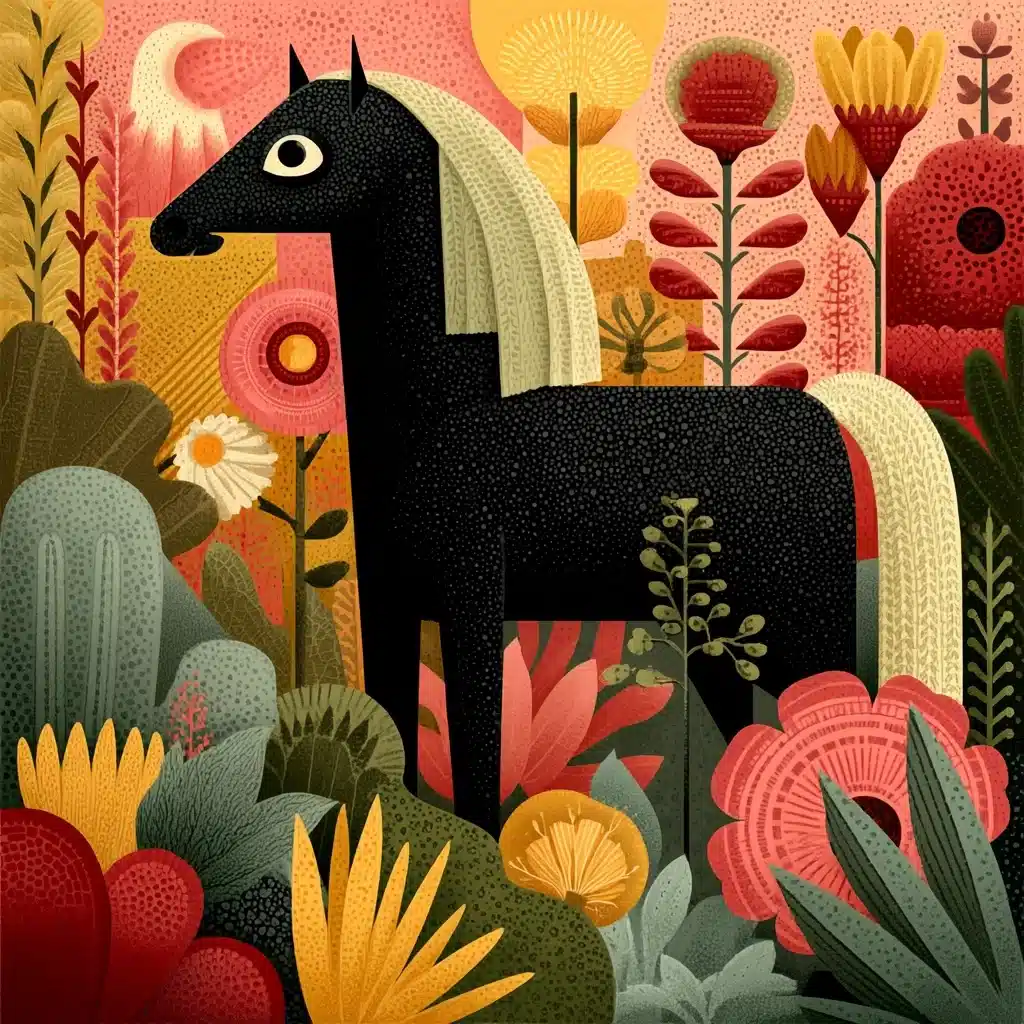 Surreal Horses by Josh Agle Midjourney提示词