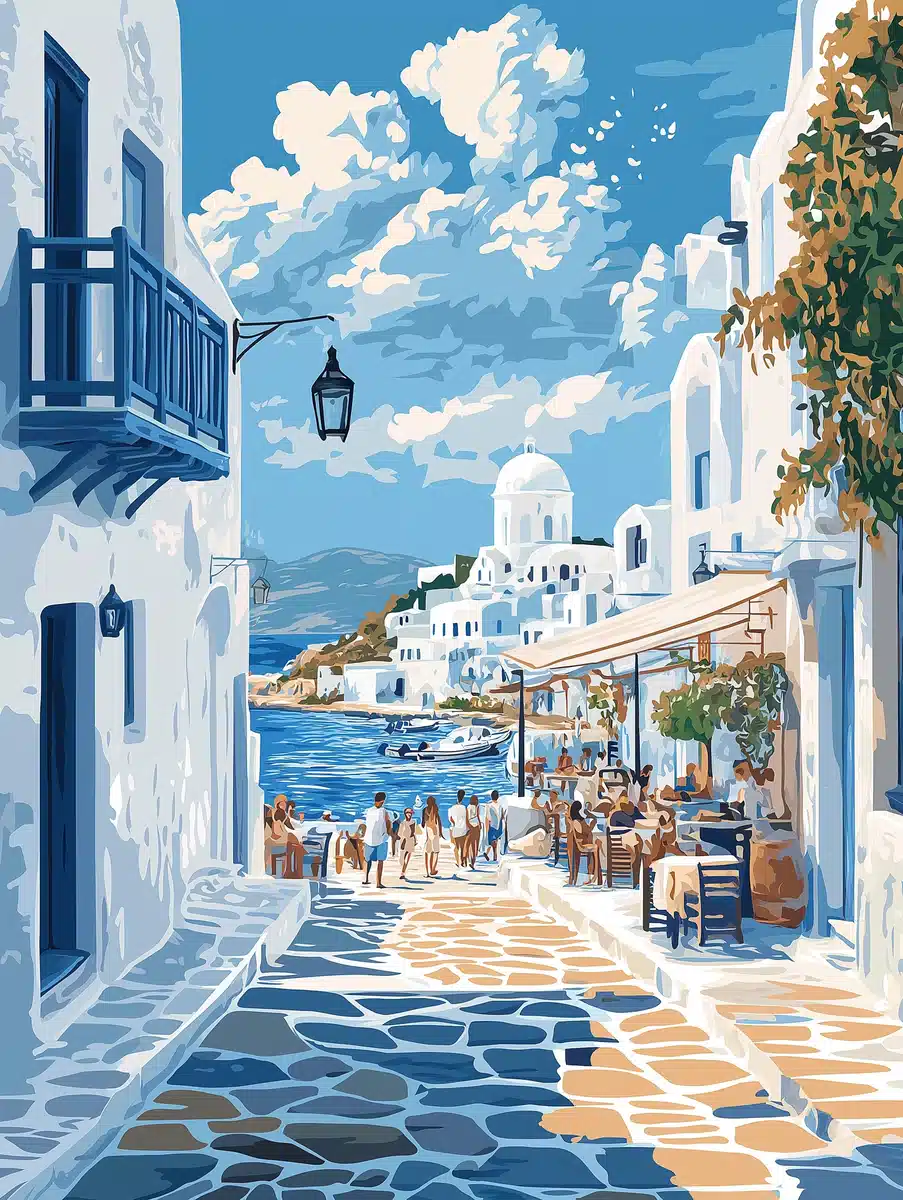 Paros Coastal Travel Poster Midjourney提示词