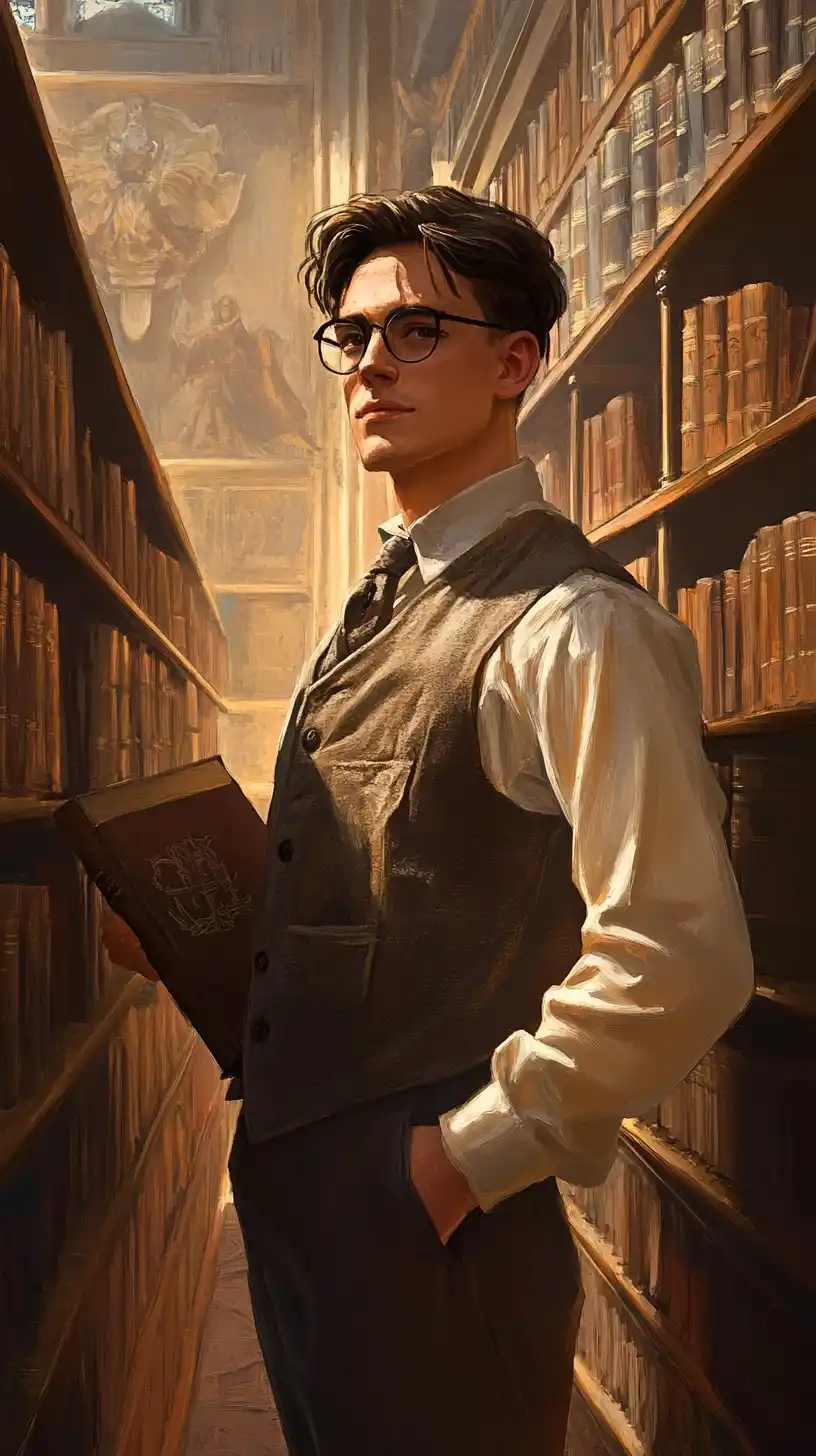 Victorian Archivist in Library Midjourney提示词