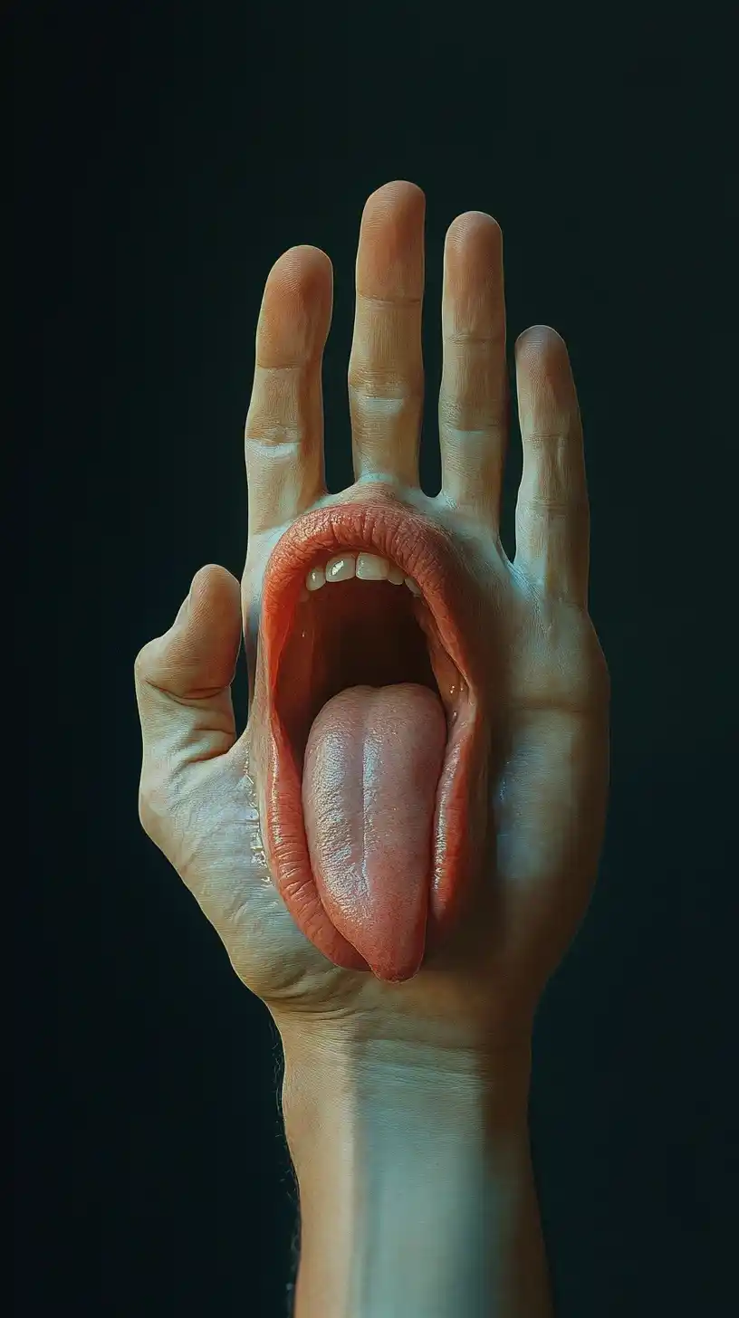 Realistic Tongue in Palm Midjourney提示词