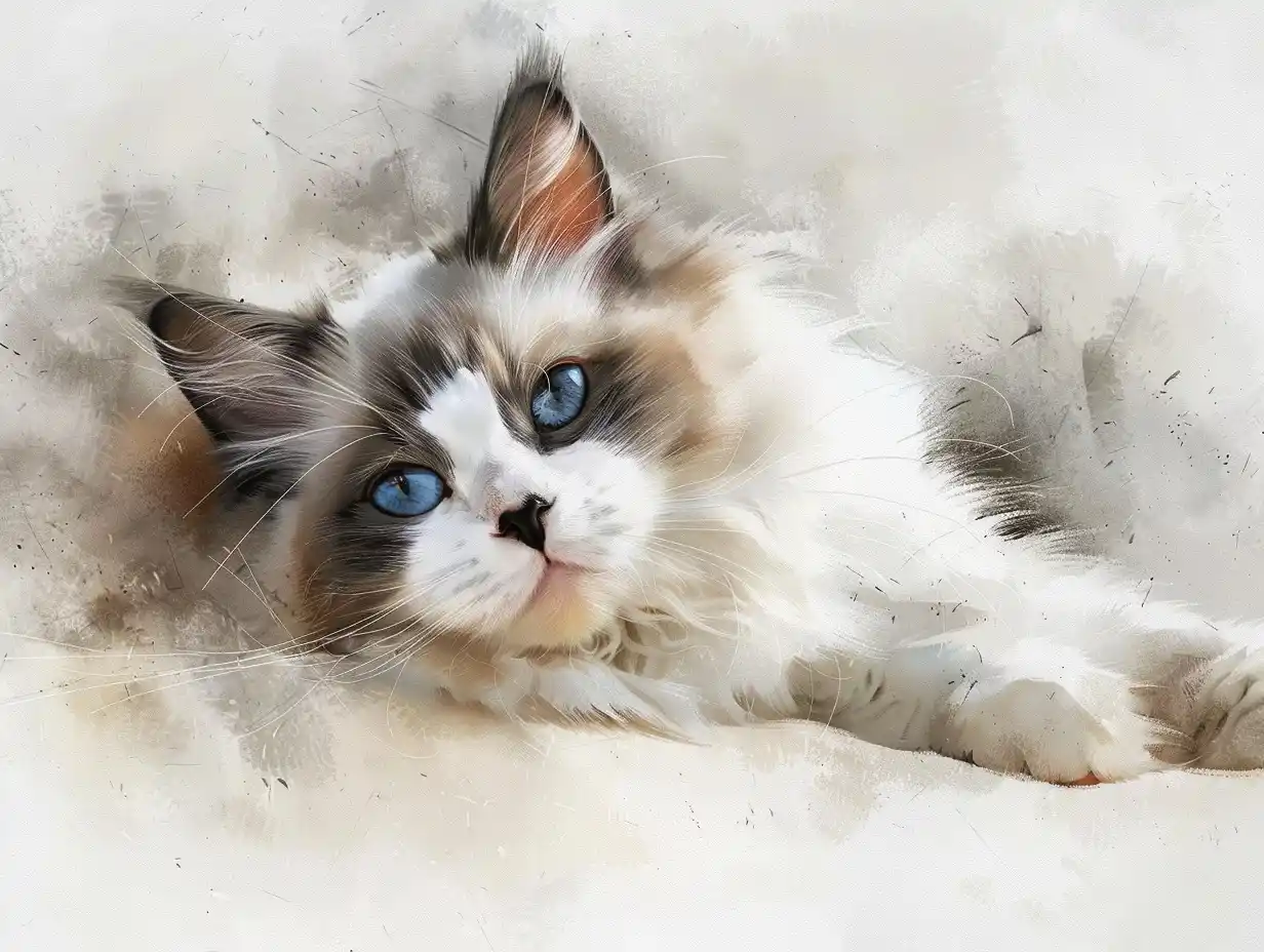 Minimalist Ragdoll Portrait Midjourney提示词