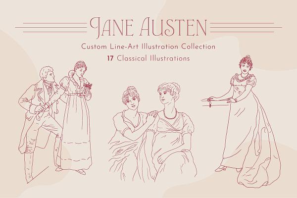 Jane Austen Inspired Line Art