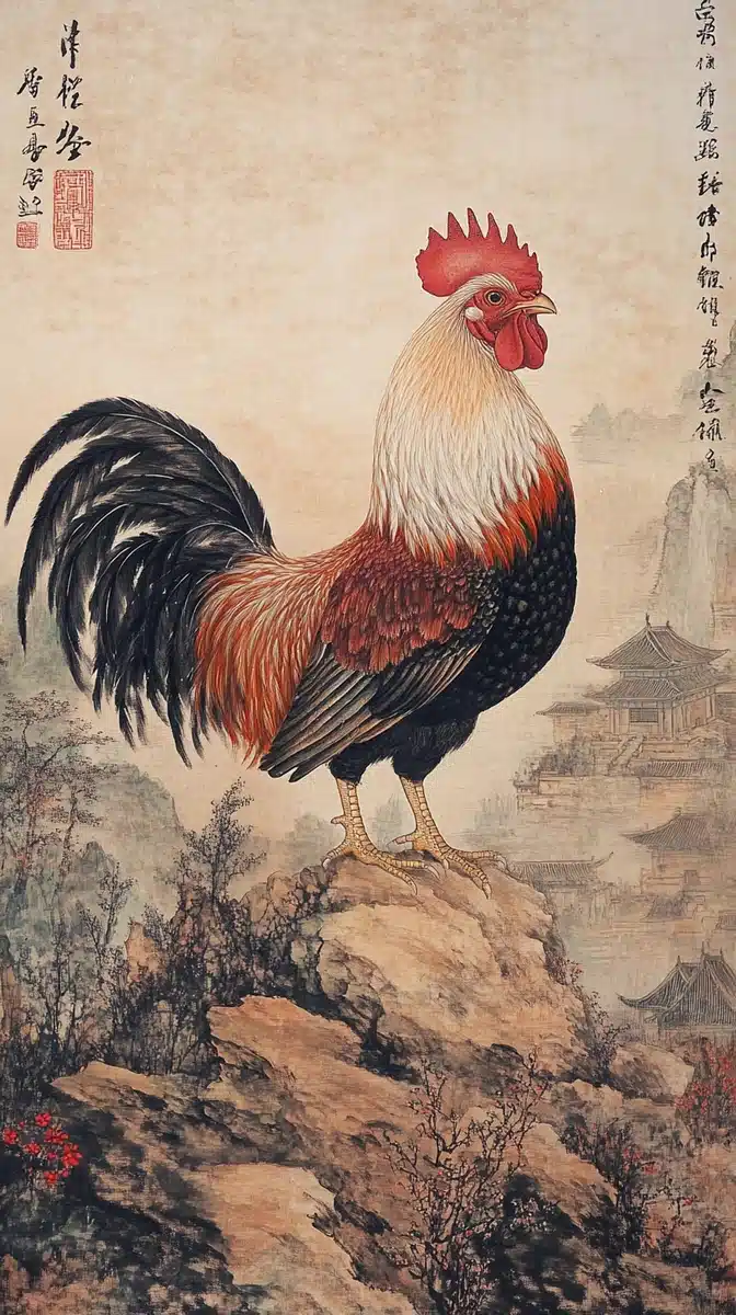 Lifelike Chicken on Hillside Midjourney提示词