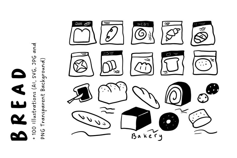 +100 Bread & Bakery Illustration