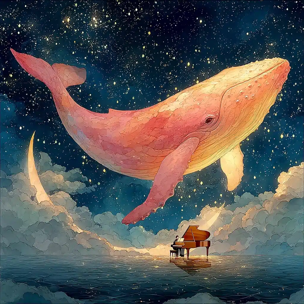 Whale in Watercolor Sky Midjourney提示词