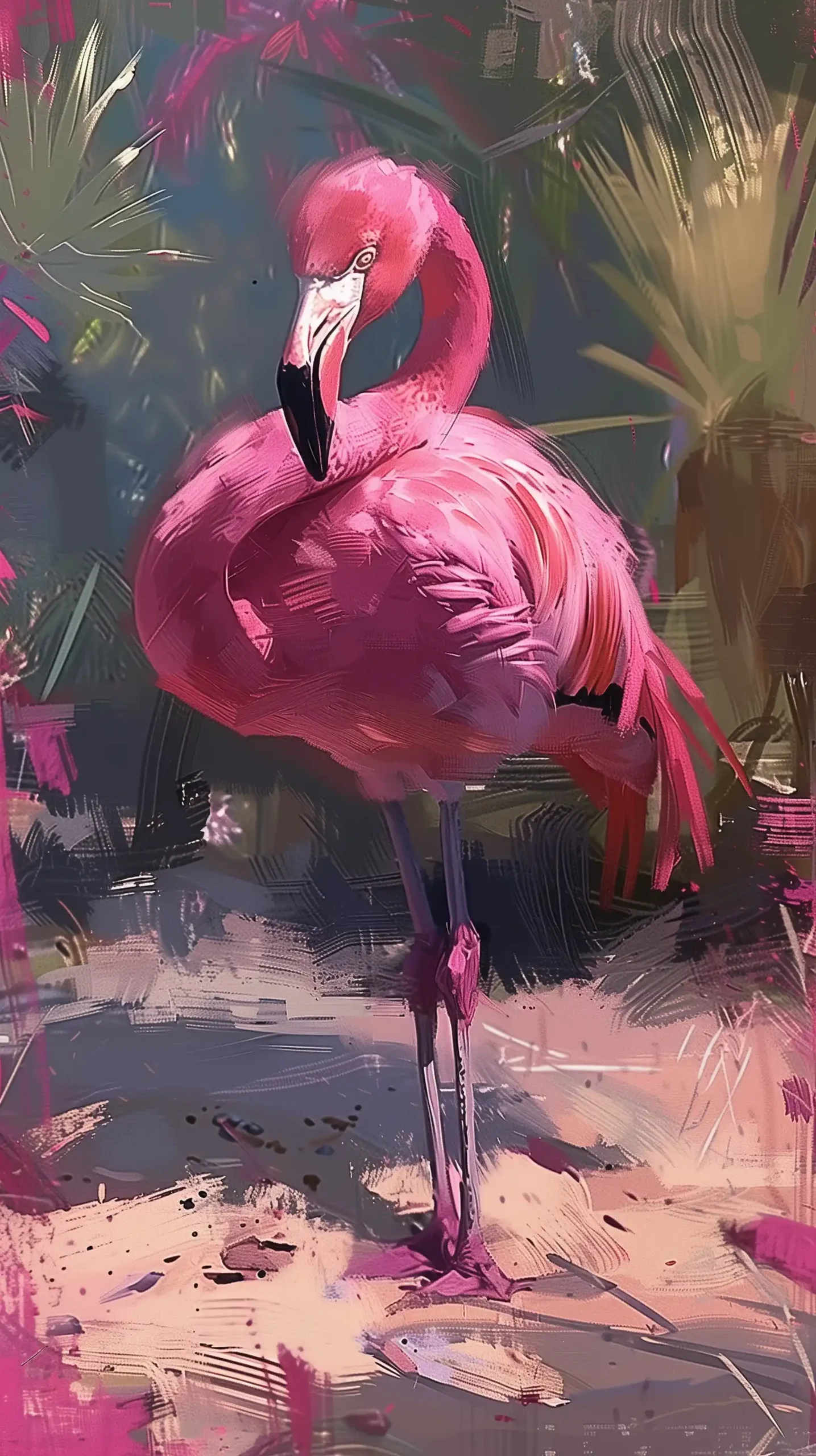 Speedpainted Pink Flamingo Midjourney提示词