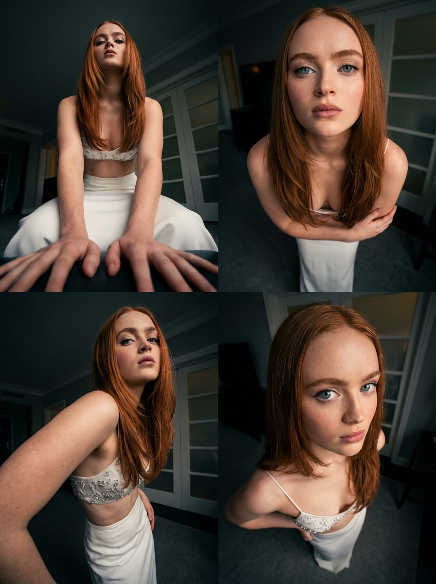 Sadie Sink Fashion Portrait - Artistic Wide-Angle Photoshoot Nano Banana提示词
