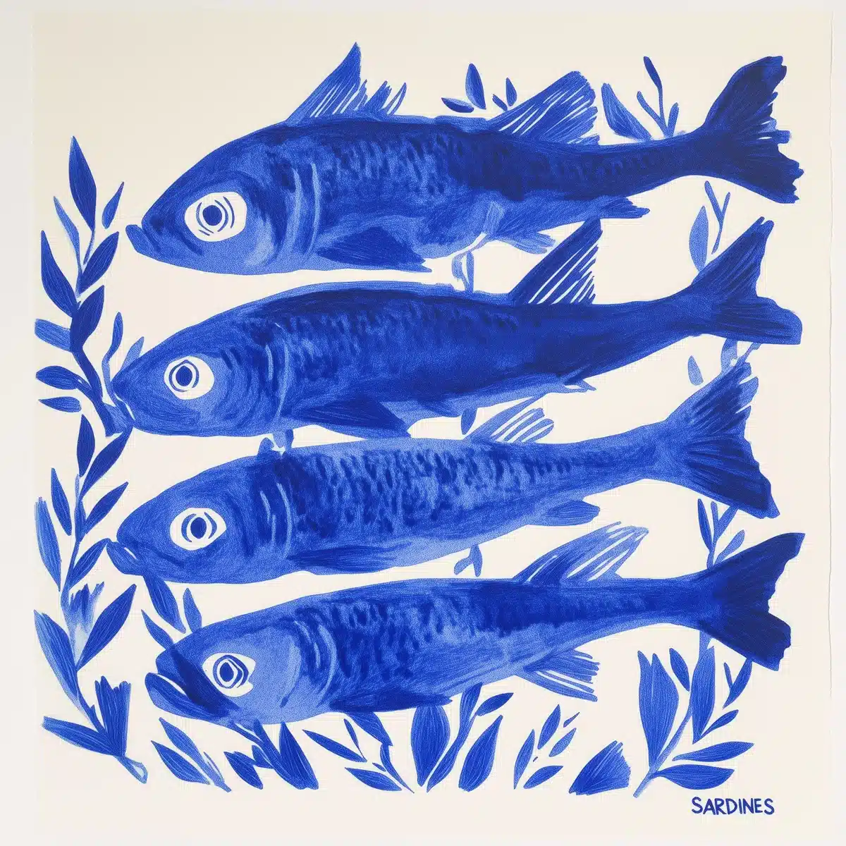 Matisse-Style Sardines Print Midjourney提示词