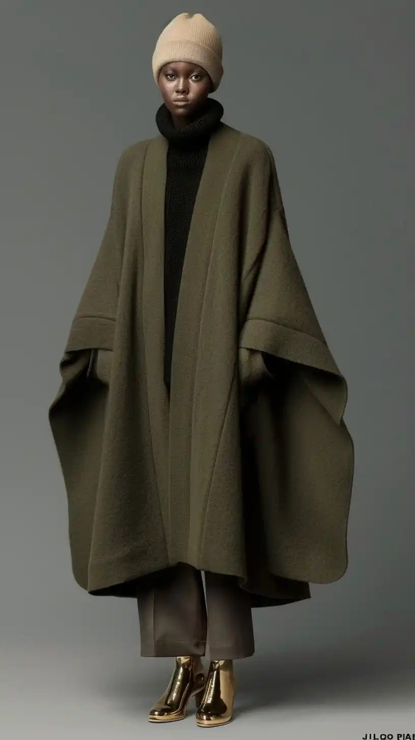 Structured Olive Coat Editorial Midjourney提示词
