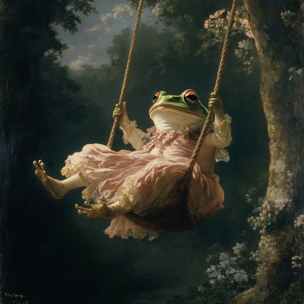 Frog Woman on Swing Midjourney提示词