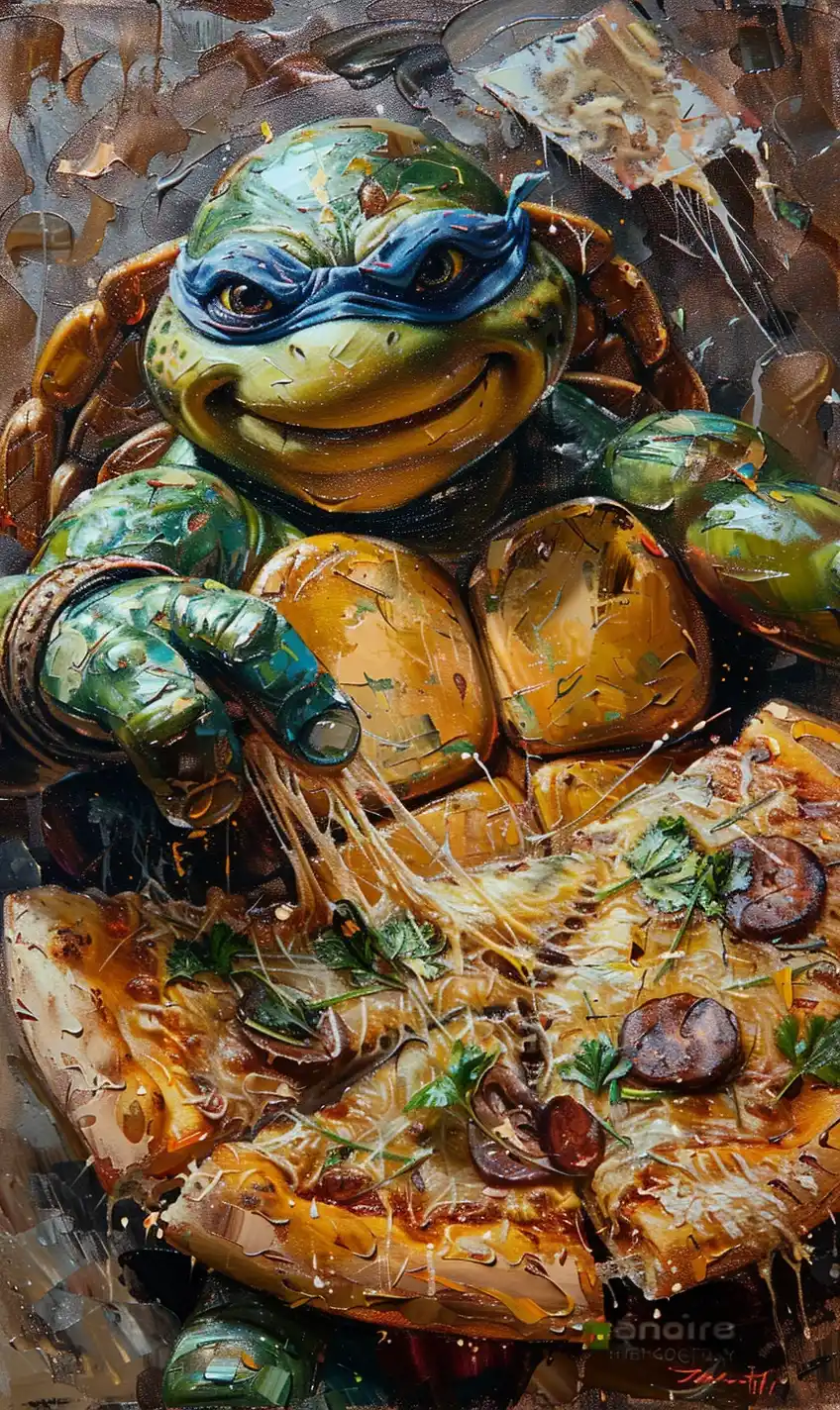 Pizza Turtle Impasto Art Midjourney提示词