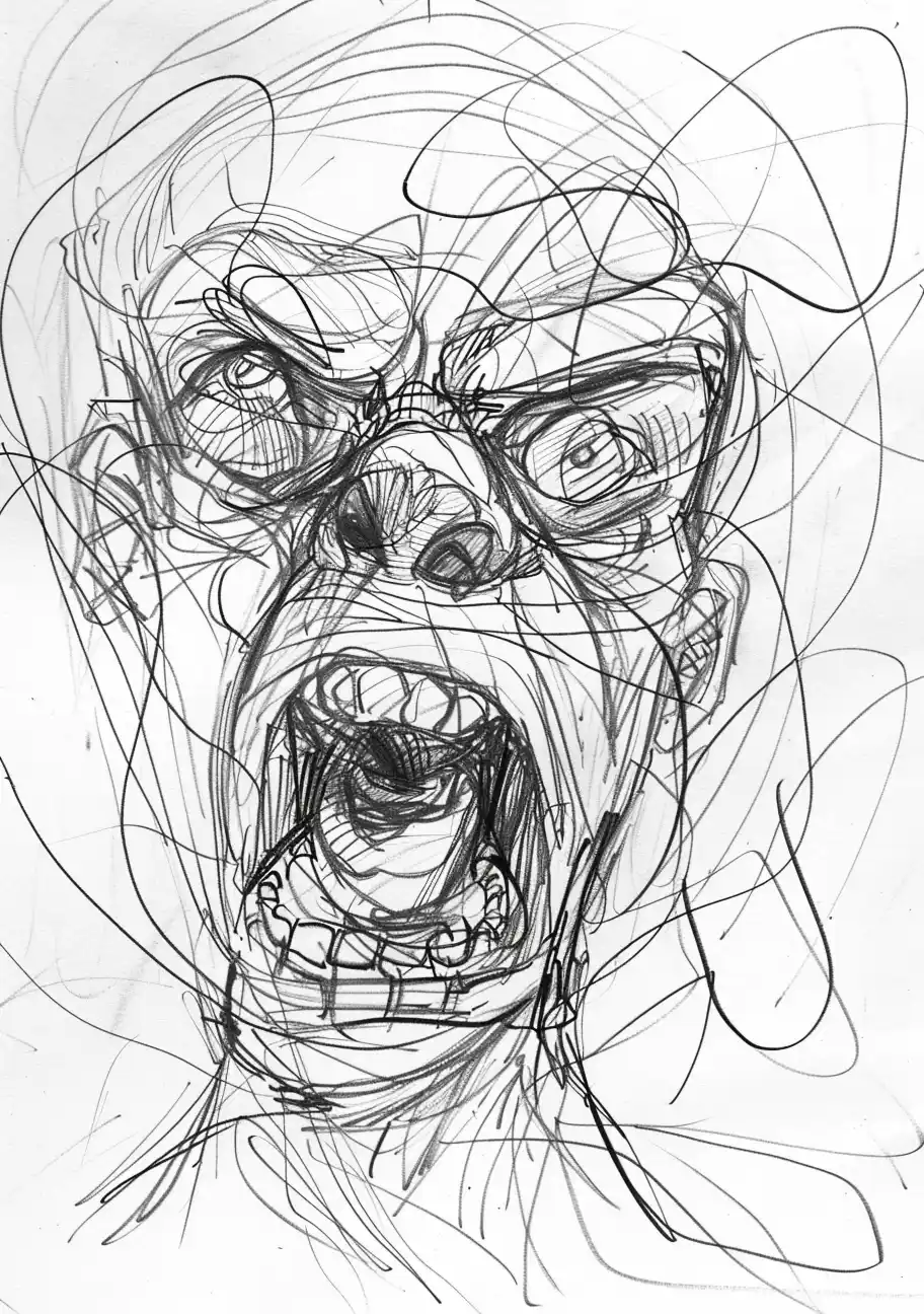 Brushwork Screaming Face Sketch Midjourney提示词
