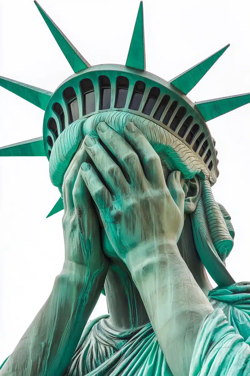 Realistic Statue of Liberty Covering Face Midjourney提示词
