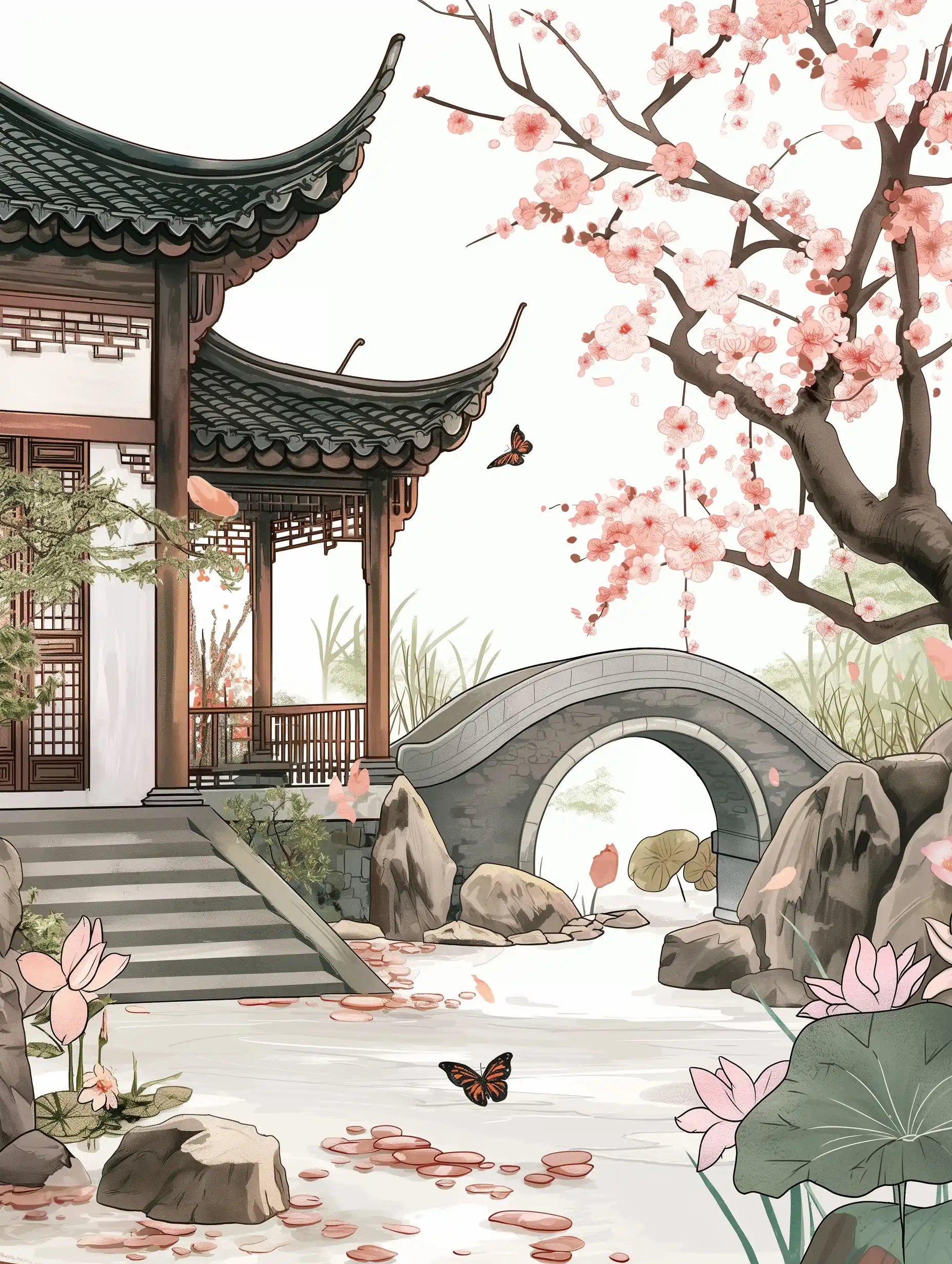 Ink Chinese Courtyard Landscape Midjourney提示词