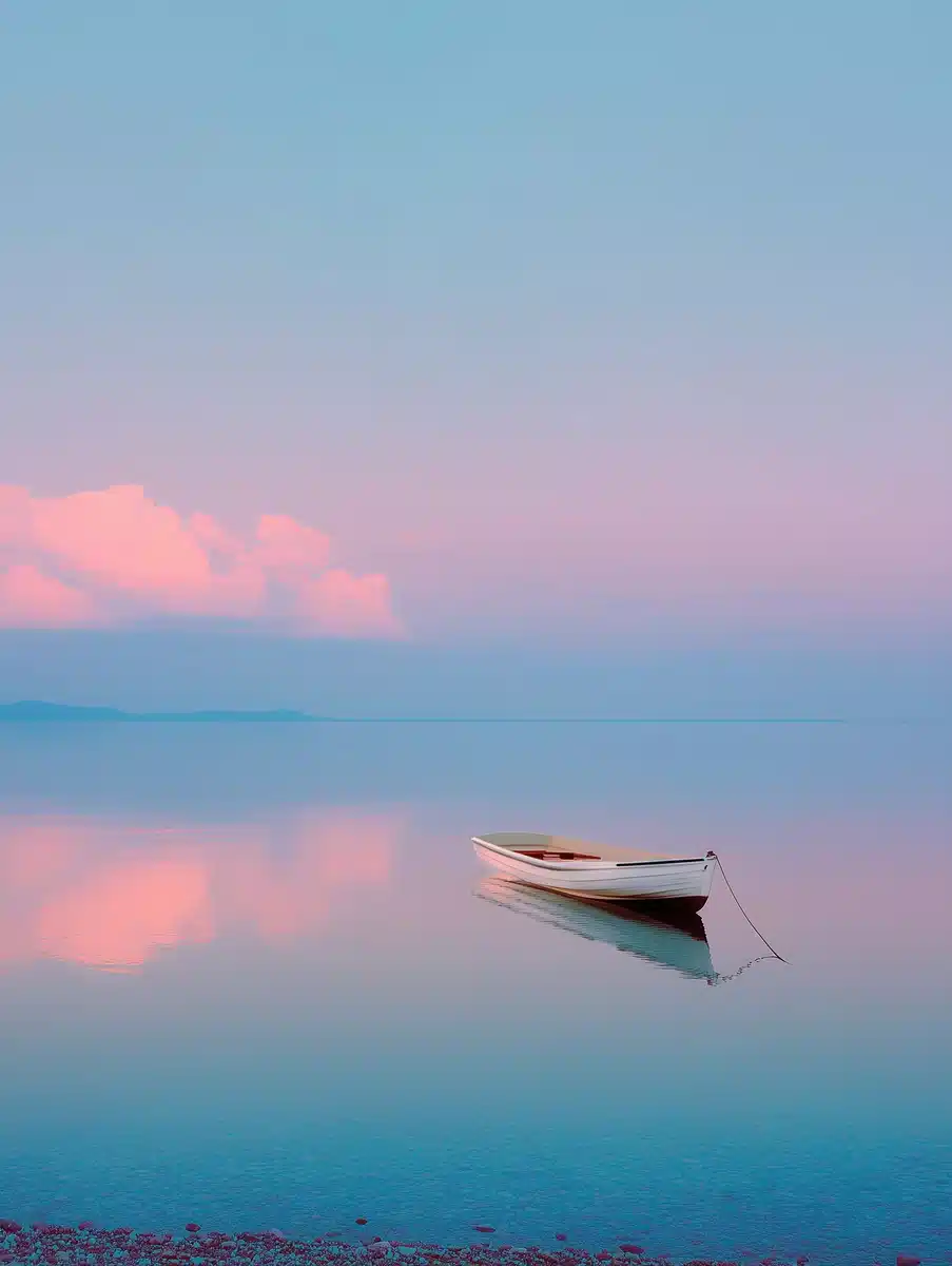 Minimalist Rowboat at Sunrise Midjourney提示词