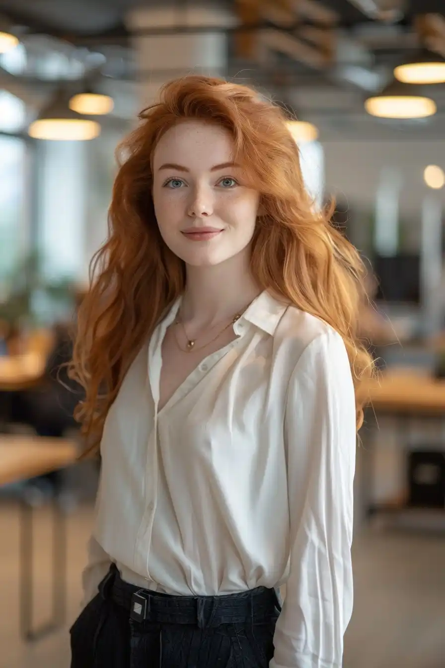 Professional Redhead in Coworking Midjourney提示词