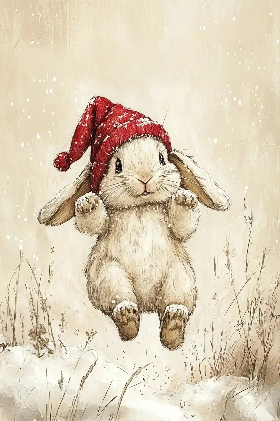 Whimsical Bunny in Snow Midjourney 提示词生成效果