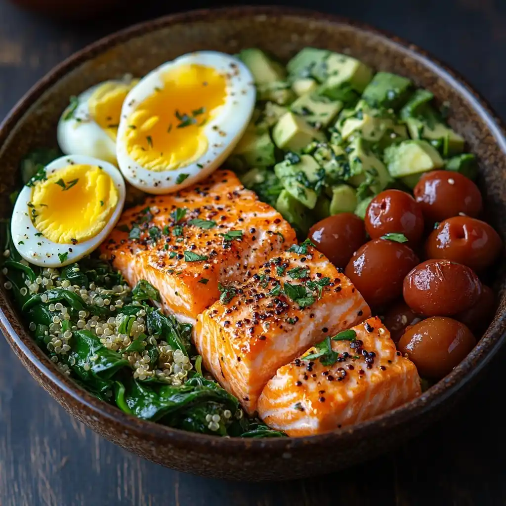 Vibrant Salmon Power Bowl Midjourney提示词