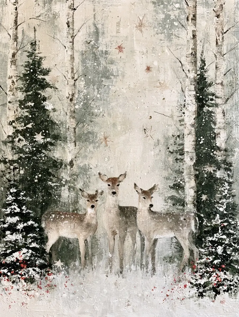 Nordic Deer Winter Forest Midjourney提示词