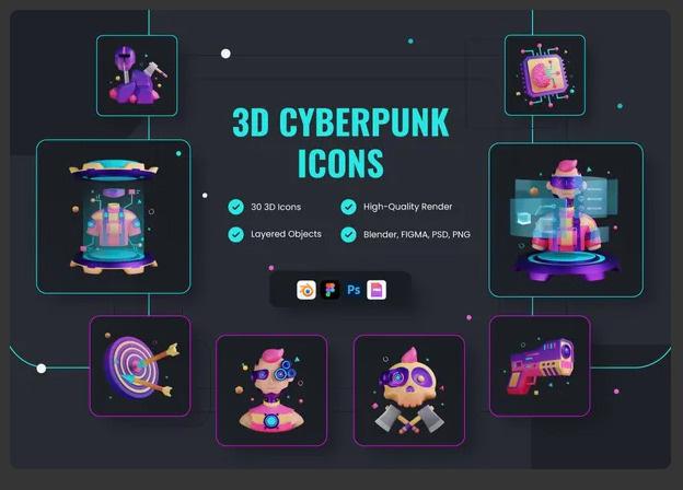 30 3D Icons Illustration Dystopia Futuristics