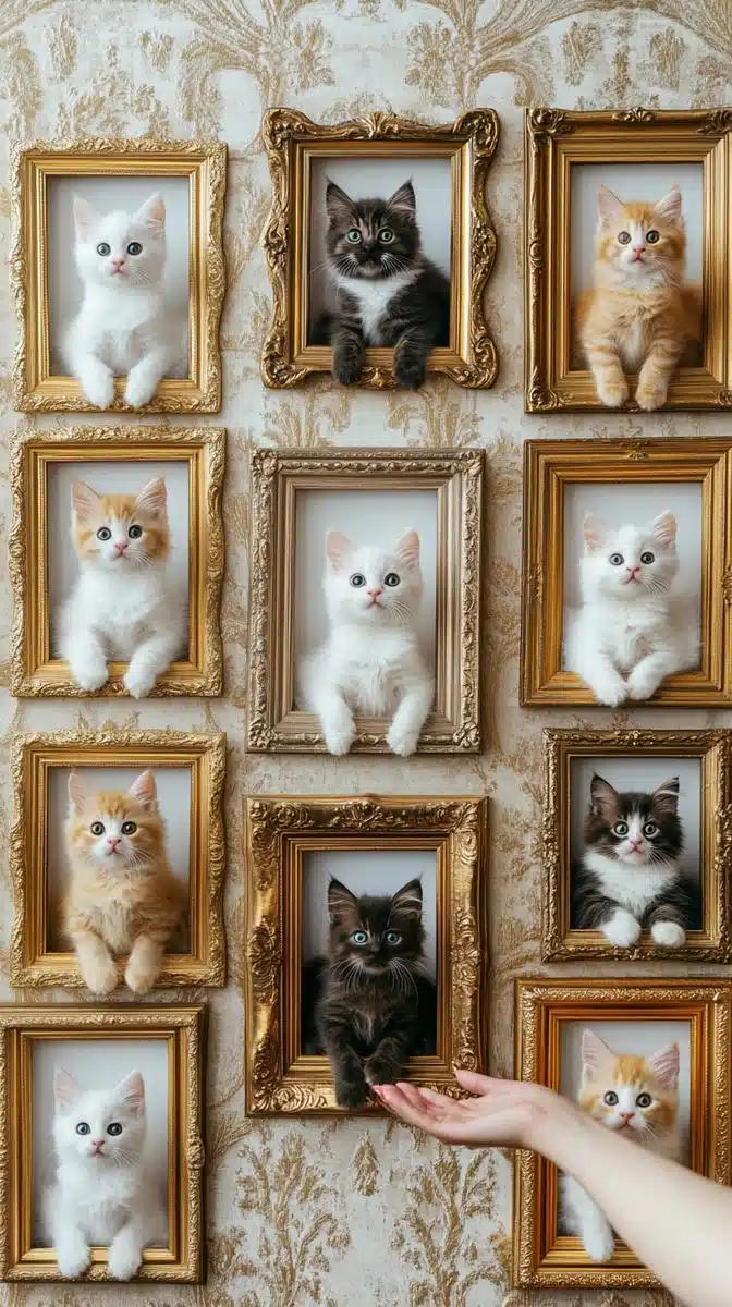 Realistic Kittens in Frames Midjourney提示词