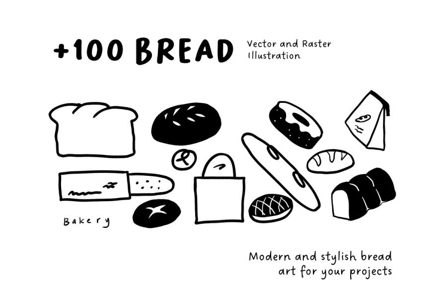 +100 Bread & Bakery Illustration