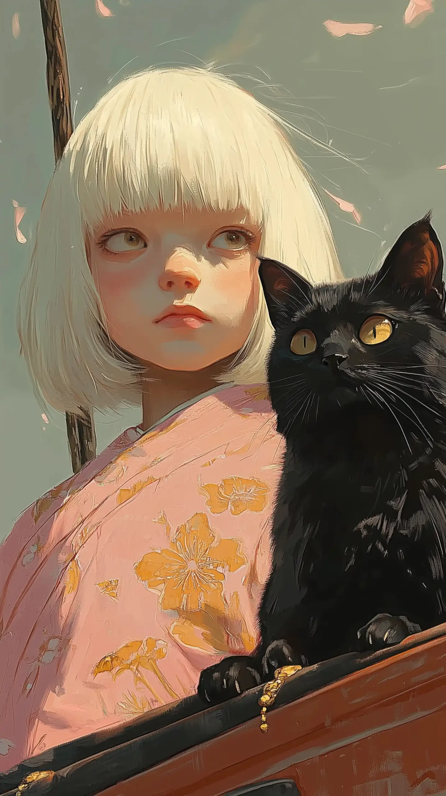 Serene Girl and Cat Midjourney提示词